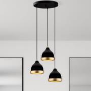 Hanglamp Yildo, 3-lamps, zwart/goud, rond, Ø37 cm