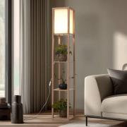 Lindby vloerlamp Birta, houtkleurig/wit, plank, hout