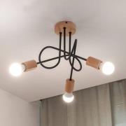 Plafondlamp Oxford, zwart, hout, metaal, 3-lamps, Ø 44 cm