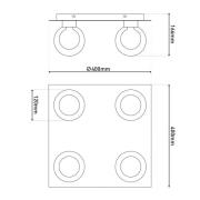 Plafondlamp Donika, 4-lamps hoekig, glas, staal, amber, G9
