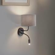 Wandlamp Roller, fluweel grijs, zwart, met leeslampje