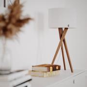 By Rydens tafellamp Vega, eiken/wit, 55 cm, hout, textiel