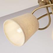 Plafondlamp Waris, messing/crème, textiel/metaal, 3-lamps