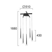 LED hanglamp Rina, zwart/helder, Ø 51 cm, metaal, 5-lamps.