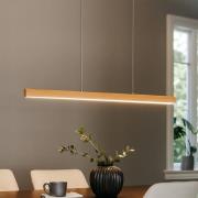 LED hanglamp Shine-Wood, lengte 105 cm, eiken/nikkelkleurig