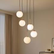 Hanglamp Orbital, wit/goud, 5-lamps, glas, metaal, E14