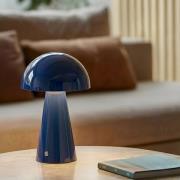 Lindby LED oplaadbare tafellamp Nevijo, blauw, Ø20cm, USB, dimmer