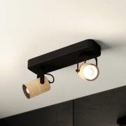Cayuca plafondspot, zwart/houten decor, 2-lamps