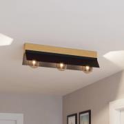 Plafondlamp Tarrafo zwart, Natur hout, 3-lamps