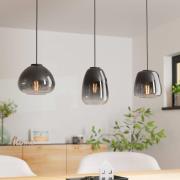 Aguilares hanglamp, gerookt glas, 3-lamps, lineair
