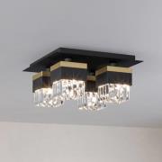 Barrancas plafondlamp, zwart/goud, kristalglas