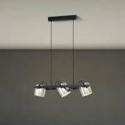 Hanglamp Hornwood 2, lengte 78 cm, zwart, 3-lamps.