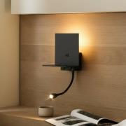Lindby wandlamp Thorid, zwart, USB, LED leeslamp, G9