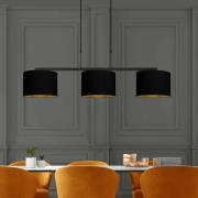 Hanglamp Stang, zwart/zwart-goud, lengte 140 cm, 3-lamps.