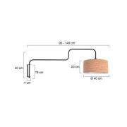 Wandlamp Bloeba, zwart/bruin, uitsteek 140 cm, kurk