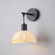 Wandlamp Calvi, rotan naturel, zwart, metaal, Ø 18 cm