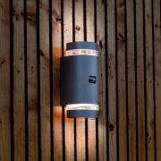 FOCUS ROUND buitenwandlamp met sensor, donkergrijs, 2 x GU10 IP44