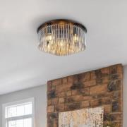 Plafondlamp Gorley, zwart/rookgrijs, Ø 50 cm metaal/glas