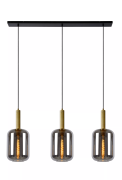 Lucide Joanet - hanglamp - 110 x 22 x 180 cm - gerookt glas en messing